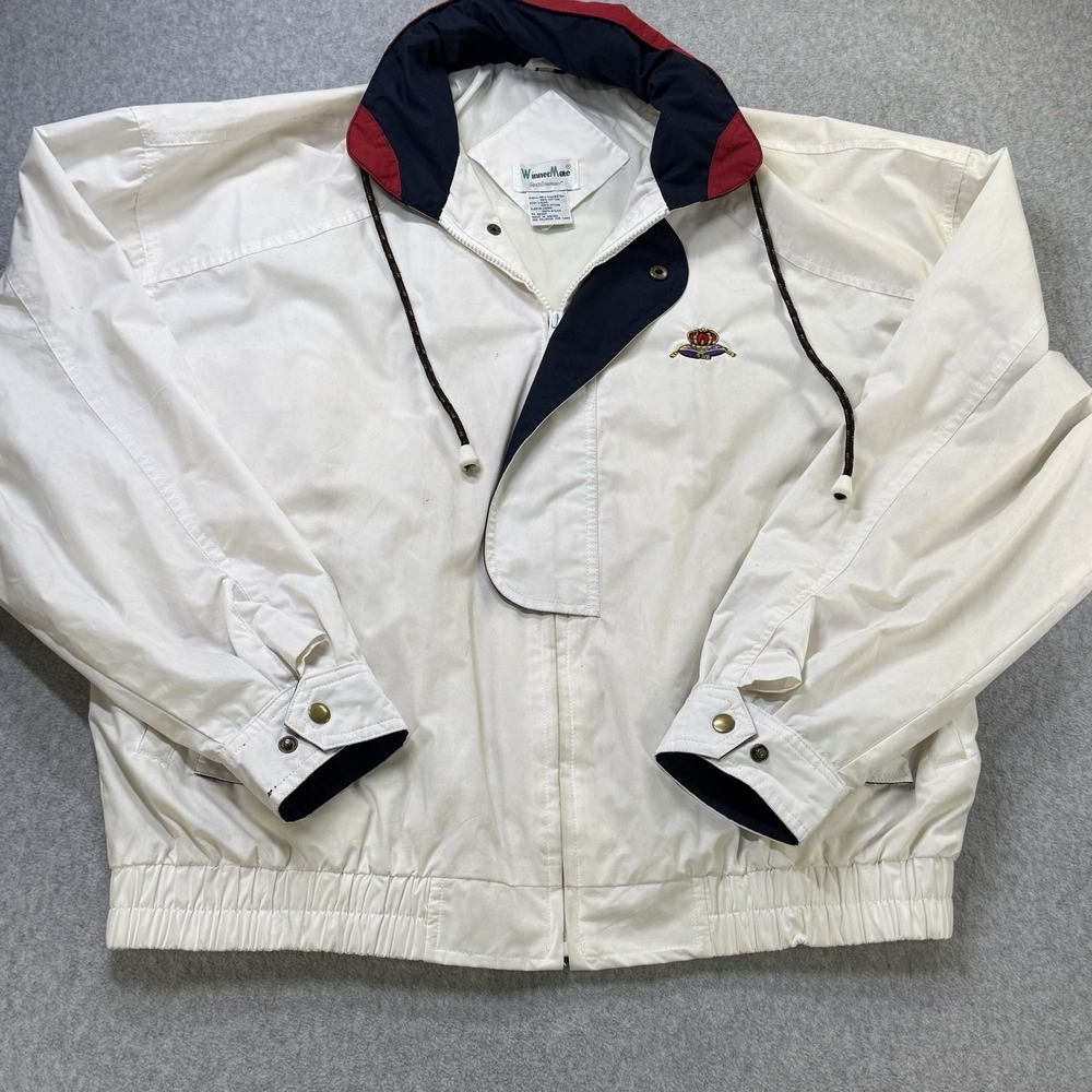 Vintage‎ Crown Royal Whisky Jacket WinnerMate Sportswear Ivory Red Navy Retro